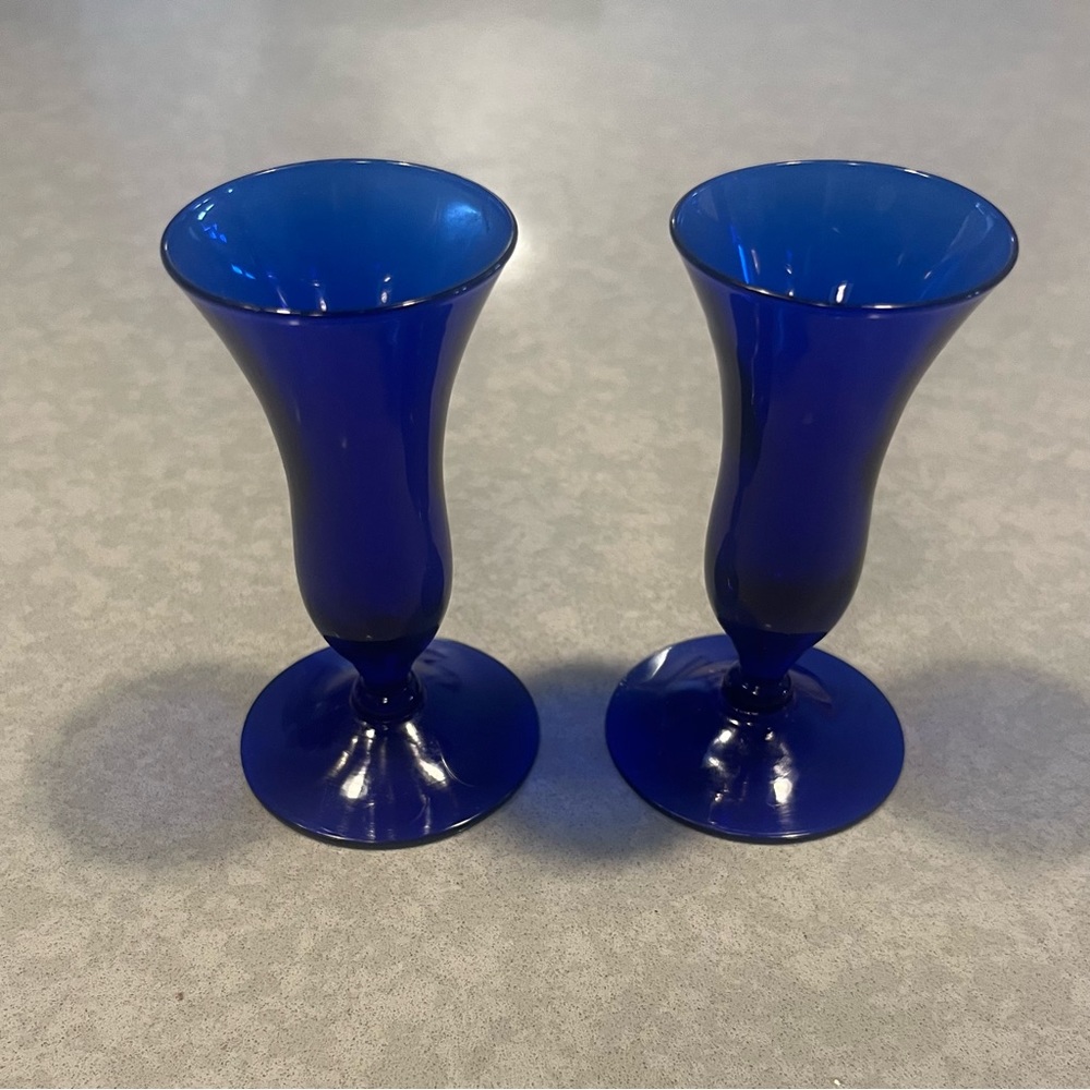 Set of 2 - Blue Glass Cordial Shot Glasses